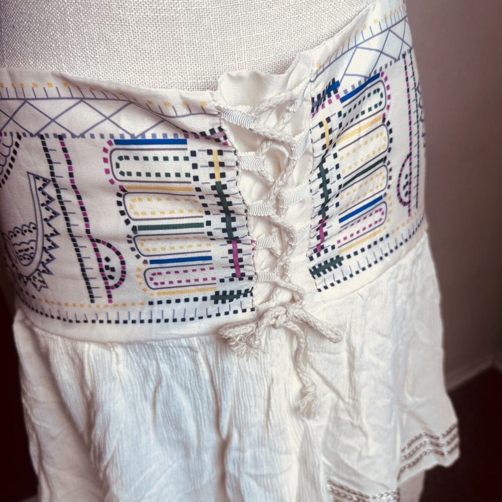 Boho Gypsy Skirt Ivory Ruffle High Low lace trim corset waist lace up sz M - Picture 4 of 9